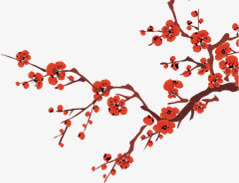 红色梅花树叶新年装饰免抠