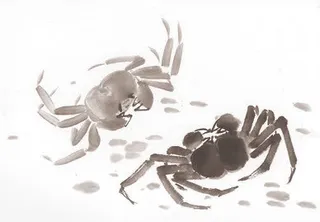 水墨画大闸蟹七夕免抠
