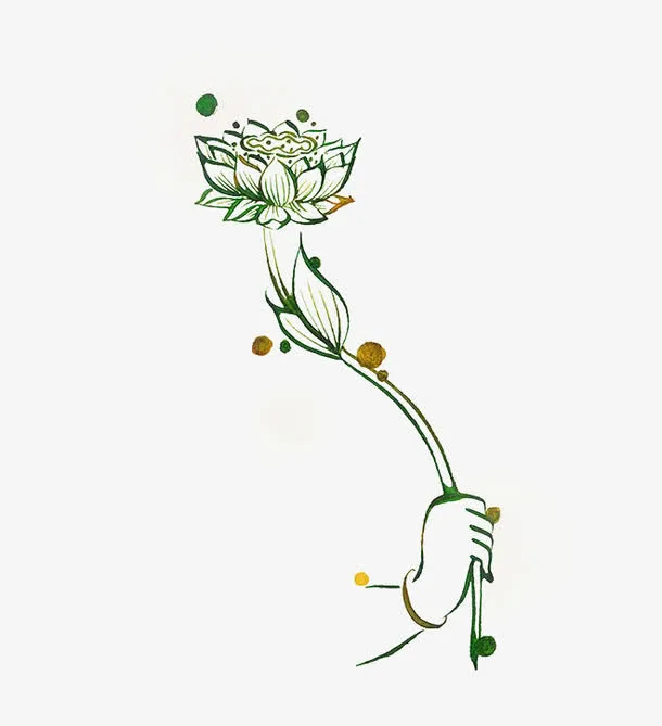 手绘拈花佛手免抠