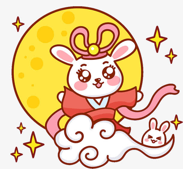 玉兔手绘插画免抠