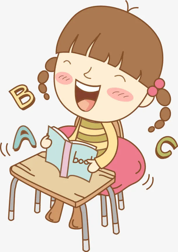 小女孩认真学习读英语免抠