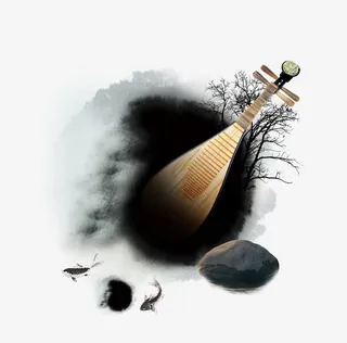 中国风水墨画琵琶免抠