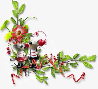 丝带绿叶花边边框免抠