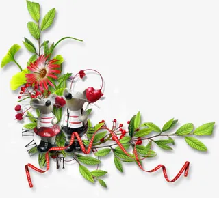 丝带绿叶花边边框免抠