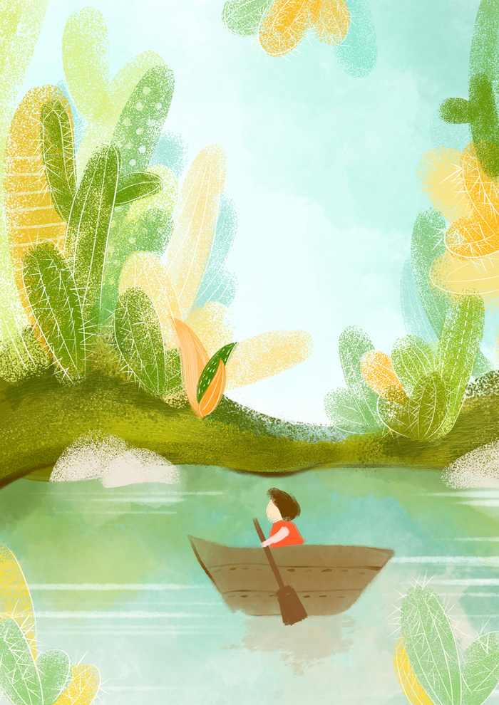 春水初生春游踏青手绘插画海报背景图高清