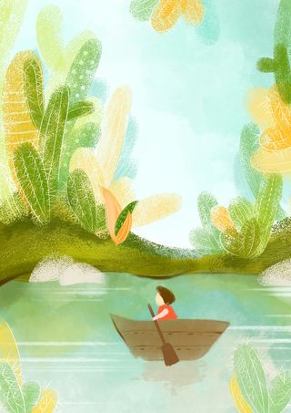 春水初生春游踏青手绘插画海报背景图高清