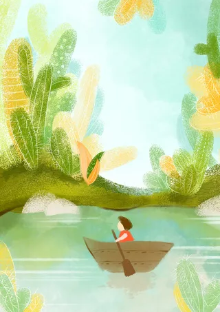 春水初生春游踏青手绘插画海报背景图高清