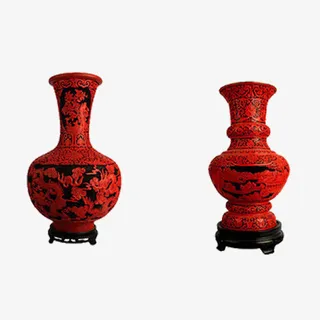 红色复古雕漆喷漆手工艺术品免抠