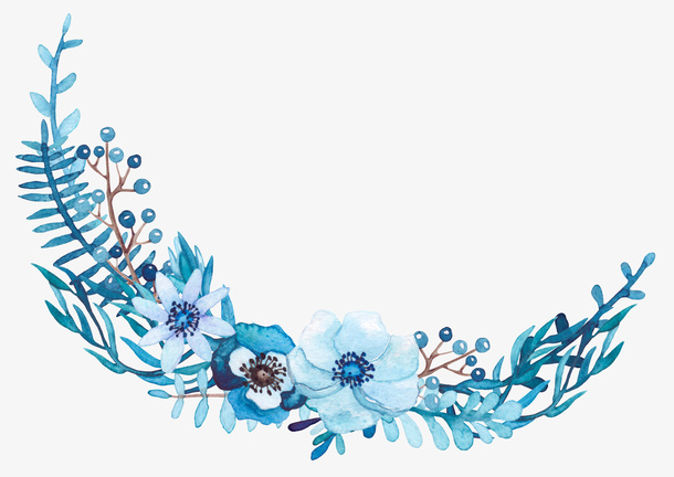 手绘蓝色花草装饰免抠