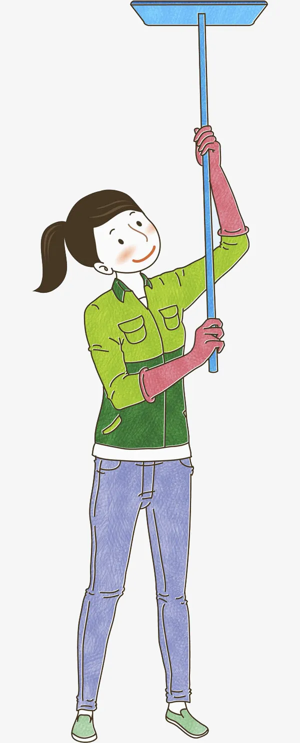 卡通擦房顶的女人PNG免抠