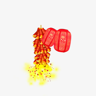 高清红色灯笼鞭炮免抠