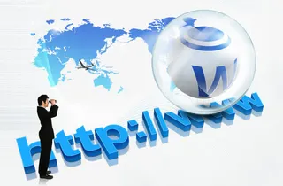 网址立体字与商务人物免抠