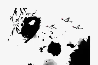 黑白大雁向南飞水墨画免抠