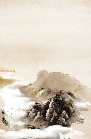 浅黄山水画背景设计高清