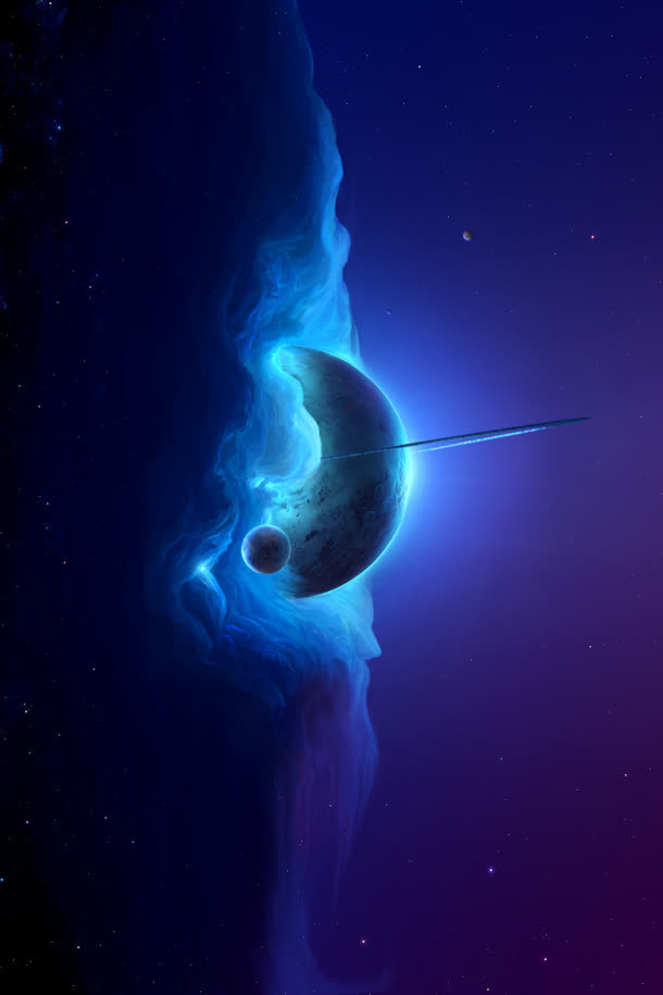 夜空下的蓝色星球海报背景