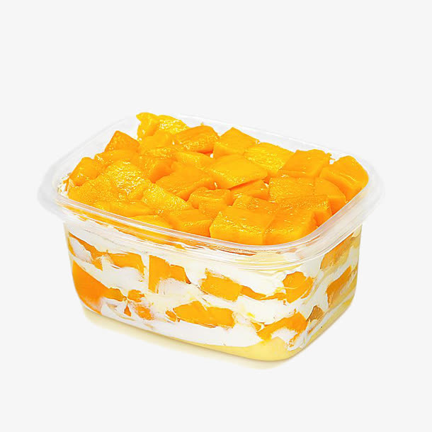 芒果奶油千层盒子装饰PNG免抠