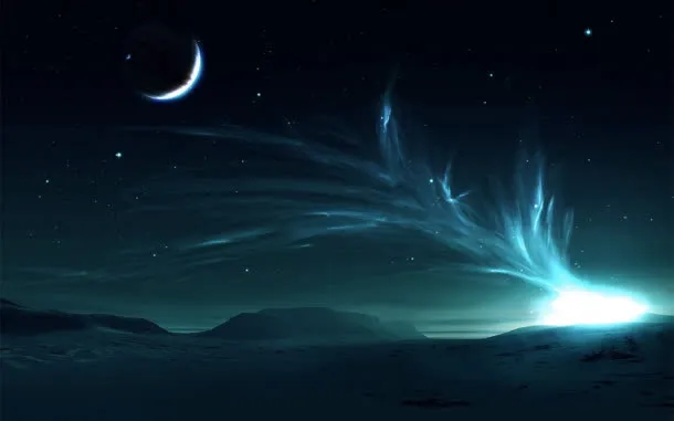 绿色光效星空月亮免抠