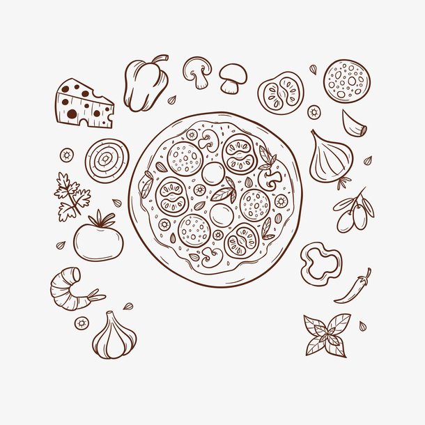 矢量手绘插画意大利披萨免抠
