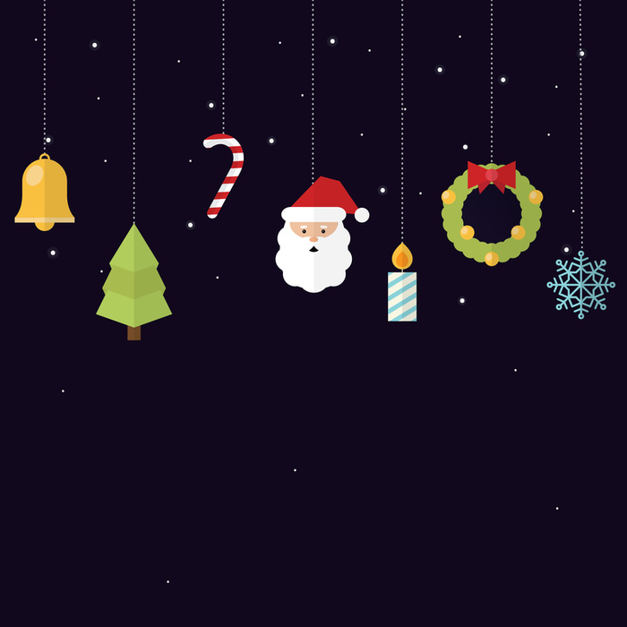 圣诞夜礼物雪花铃铛老人背景高清