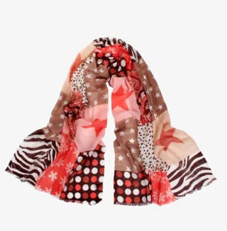 民族田园风混色雪花星星图案丝巾免抠