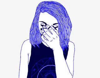 蒸汽波风格手绘手捂脸女神免抠