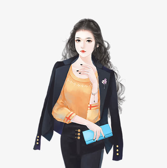 现代高雅正装手绘美女免抠