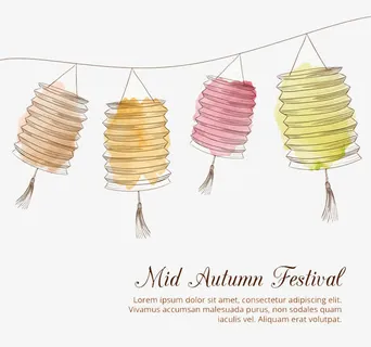 手绘素雅中秋节灯笼素材免抠