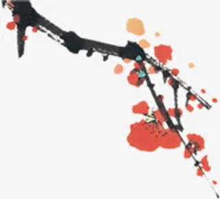 手绘红色梅花树枝装饰免抠
