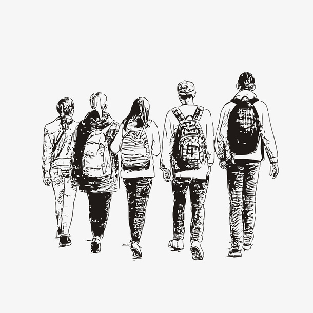 黑白卡通人物剪影免抠