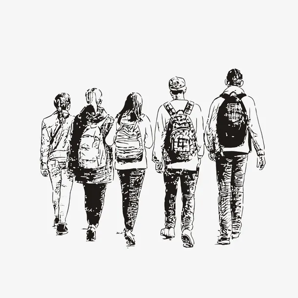 黑白卡通人物剪影免抠