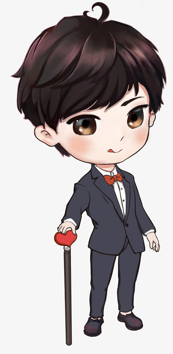 坏男孩爱心爱心拐杖蝴蝶结形象免抠手绘/卡通手绘元素