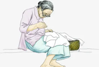 母亲人物缝补年迈老人免抠