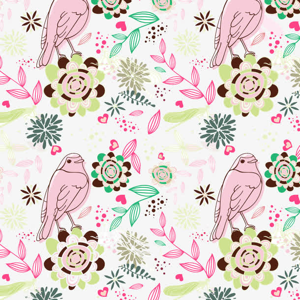 花型小鸟图免抠