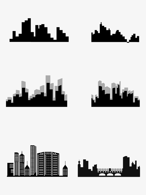 一组黑色城市剪影免抠