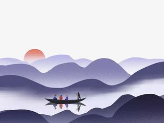 初春青山泛舟免抠