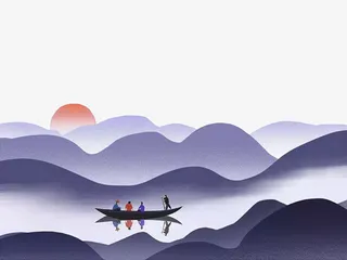 初春青山泛舟免抠