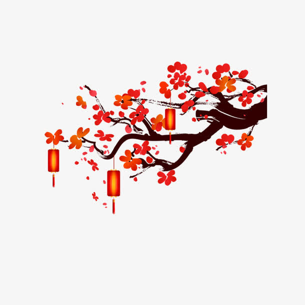 梅花灯笼装饰图案免抠