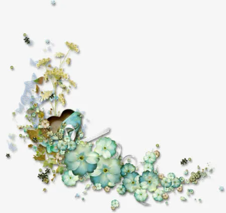 青色鲜花唯美边框免抠png免抠