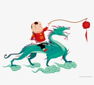 提着灯笼骑着青龙的小男孩免抠