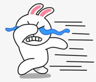 哭泣奔跑的卡通白色兔子免抠