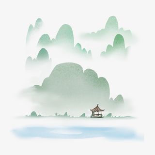 古风意境插画凉亭山水中国风免抠