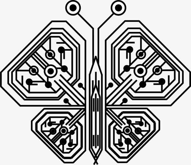 手绘金色科技电路板免抠