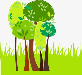 卡通清新春天草地树免抠