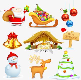 圣诞老人雪人雪橇麋鹿大集合免抠