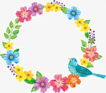 多彩美丽花朵花圈免抠