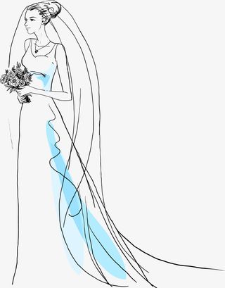 蓝色线条婚礼新娘免抠