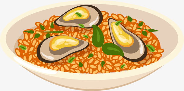 咖啡色立体美味海鲜炒饭免抠