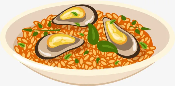 咖啡色立体美味海鲜炒饭免抠