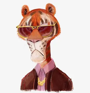 手绘卡通戴眼镜的老虎免抠