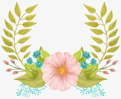 手绘花绿叶对称免抠